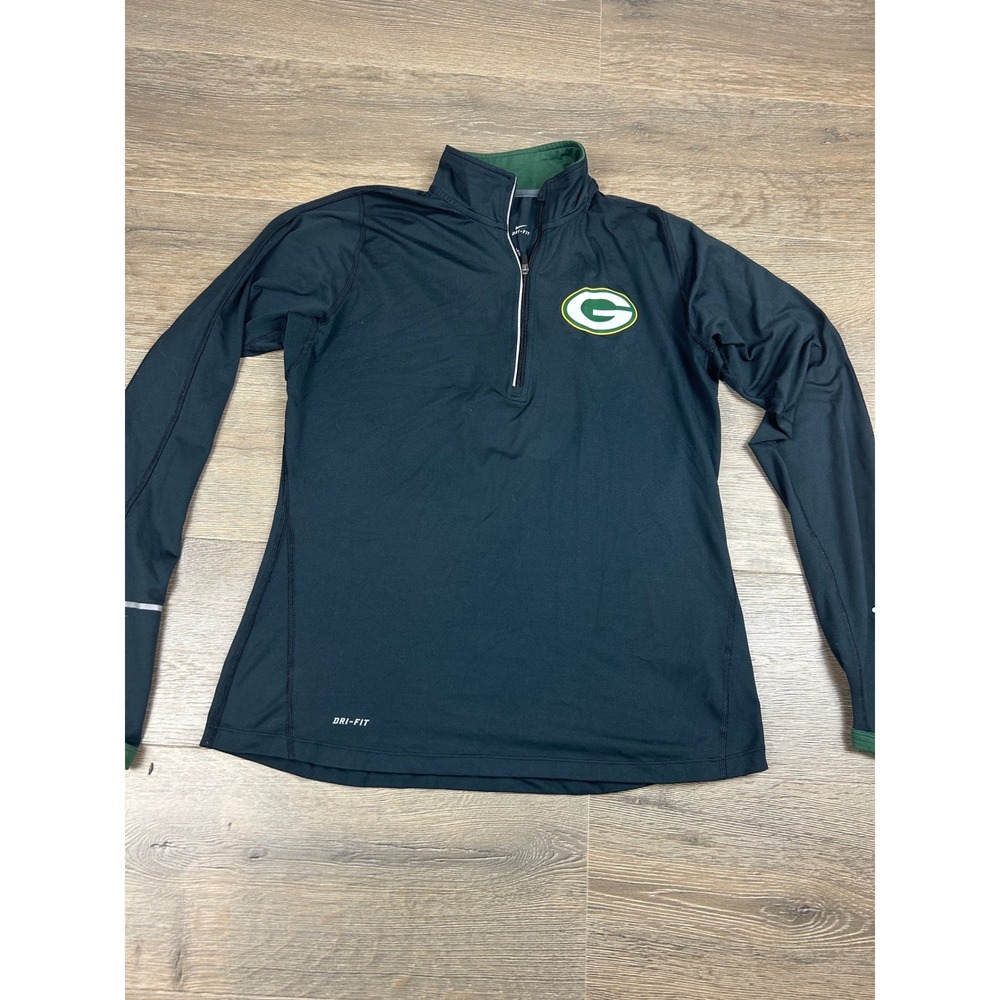 Nike Green Bay Packers NFL Womens Dri-FIT 1/4 Zip Pullover Black Size Medium